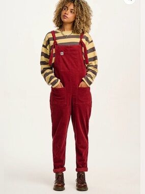 Lucy & Yak Corduroy Ovaralls in Maroon Red - 4